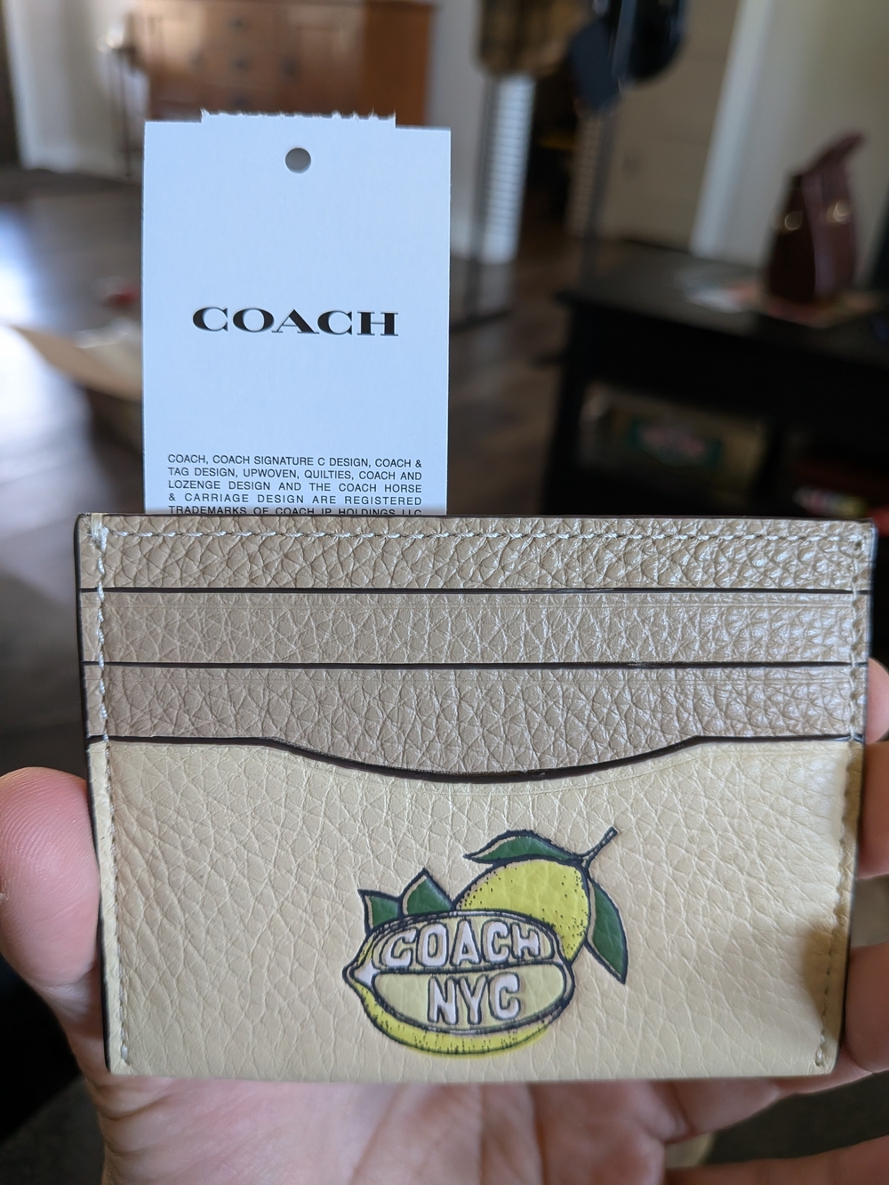 COACH NYC Lemon Leather Card Case - Cream & Taupe